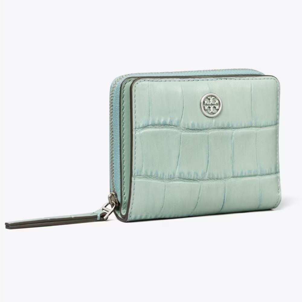 Tory Burch Light Green Croc-Embossed Wallet